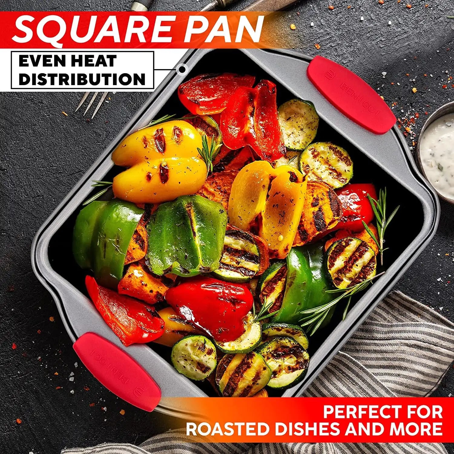 Premium Non-Stick Baking Pans Set of 4 - Heavy Duty &amp; PBA Free Baking Pan Set w/ Cookie Baking Sheet, 12 Cup Muffin Tin, Square Pan, Round Cake Pan - Easy to Clean Bakeware Sets w/ Silicone Handles