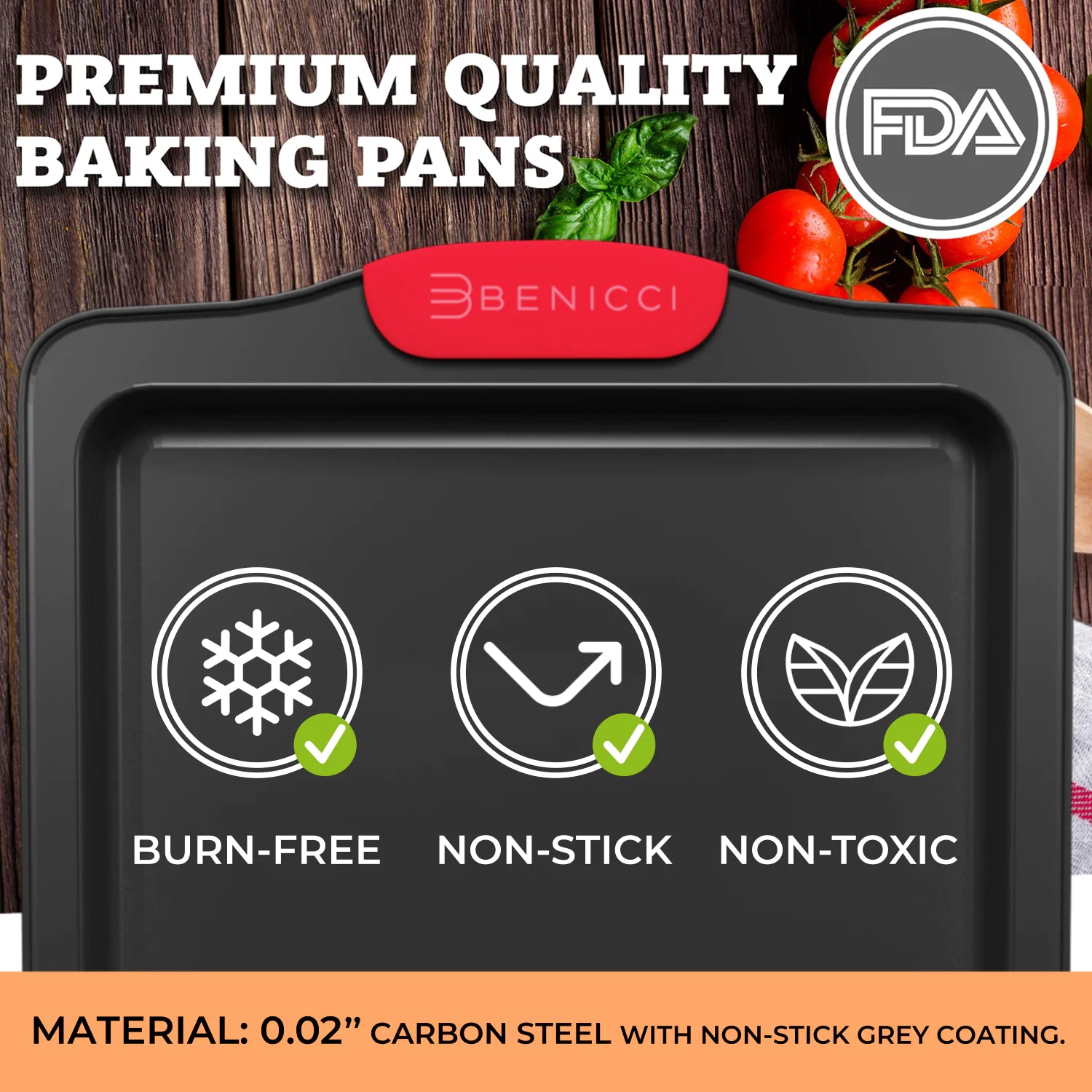 Premium Non-Stick Baking Pans Set of 4 - Heavy Duty &amp; PBA Free Baking Pan Set w/ Cookie Baking Sheet, 12 Cup Muffin Tin, Square Pan, Round Cake Pan - Easy to Clean Bakeware Sets w/ Silicone Handles