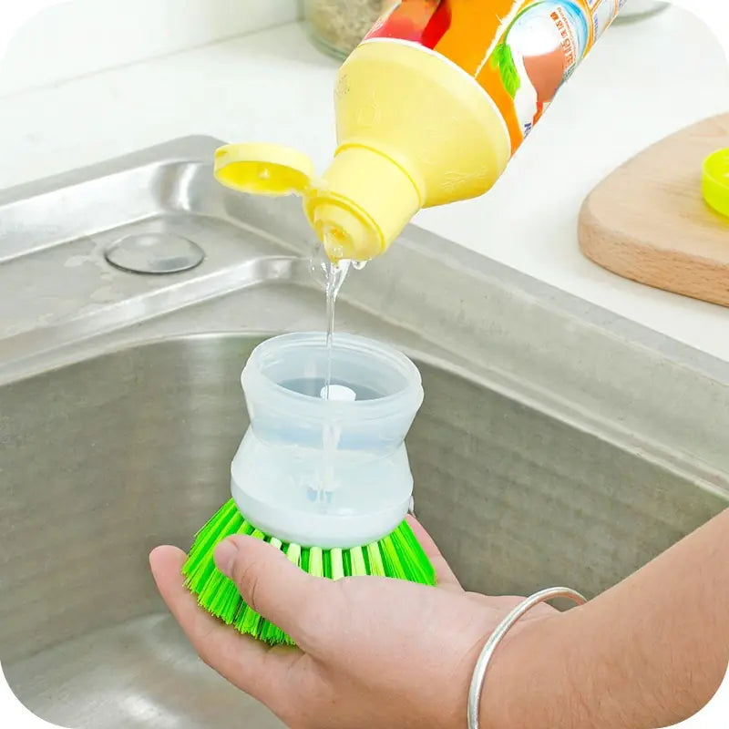 Random Color Kitchen Wash Pot Dish Brush Washing Utensils With Washing Up Liquid Soap Dispenser Household Cleaning Accessories