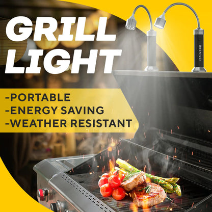 Flexible LED-Grillleuchten 2er-Set - Das perfekte Grillzubehör-Licht mit 360-Grad-Magnetfuß und Schwanenhals - 100 % tragbar 