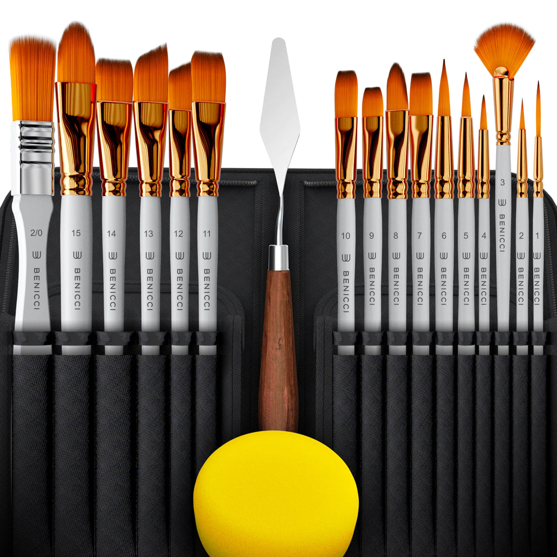 Artist Paint Brush Set of 16 - Includes Spatula Palette Knife, Sponge &amp; Organizing Case - Premium Paint Brushes for Acrylic Painting, Watercolor, Oil - Perfect for Kids, Adults or Professionals